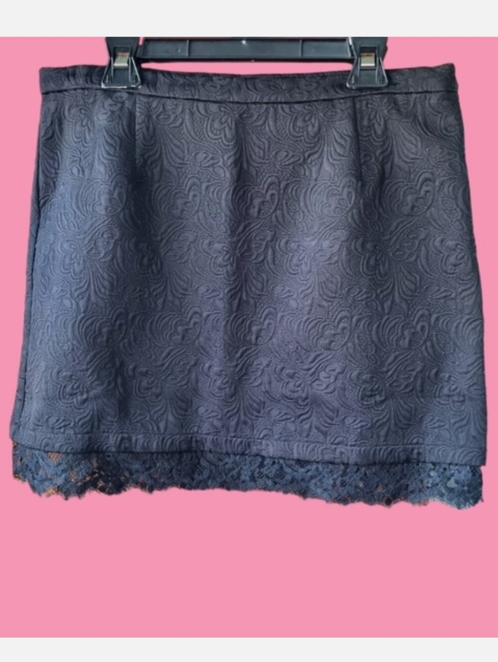 Women's Black Lace-Hem Textured 100% Cotton Mini Skirt Size L